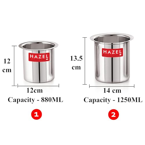 Image of HAZEL Steel Milk Pot Without Lid Set of 2 | 880 ml & 1250 ml Stainless Steel Milk Boiler Container | Milk Boiling Vessel Gunj for Kitchen, 2 Pc Set