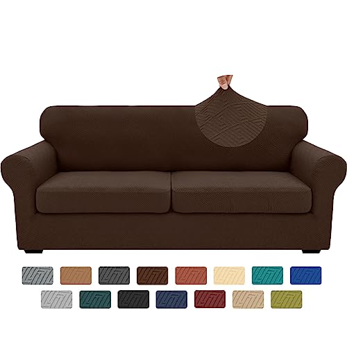 XINEAGE 2025 New 3 Pieces Couch Covers for 2 Extra Large Cushion Sofa Super Stretch Sofa Cover for 2 Large Seat Cushion Universal Loveseat Slip Cover for Living Room (Coffee), 71"-91"(2 Cushions)