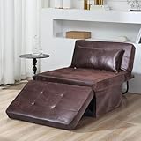 BIGSYY Sofa Bed, 4 in 1 Multi-Function Folding Ottoman Breathable Linen Couch Bed with Adjustable Backrest Modern Convertible Chair for Living Room Apartment Office, PU Imitation, Brown