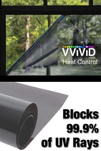 Vvivid Heat Control 100% Anti Uv Residential Vinyl Wrap 17.9 Inches X 60 Inches Dark Tint Roll Home Office Climate Control #TOP3