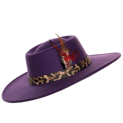 UNDERWRAPS Classic Adult Fedora Hat - Pimp Hat for Halloween, Leopard Print Band, 80s Gangster, Men's & Women's Fedora (PURPLE)