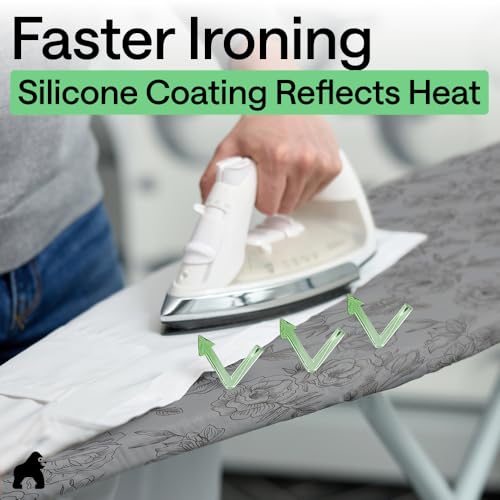 Image of Gorilla Grip Reflective Silicone Ironing Board Cover, 15x54, Fits Large and Standard Boards, Pads Resist Scorching and Staining, Elastic Edge Covers, Thick Padding, No Fasteners Needed, Gray Floral