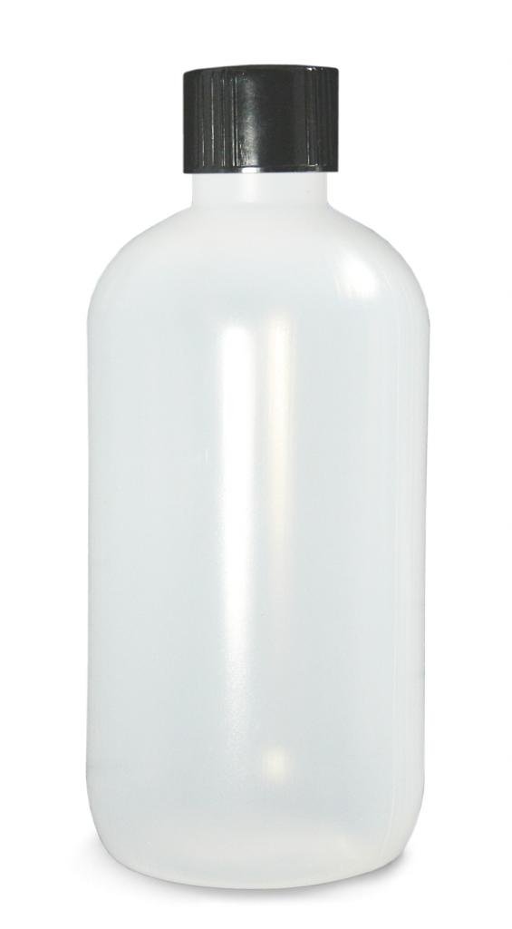 Qorpak PLC-03683 Natural LDPE Boston Round Bottle with 28-400 Black Phenolic PolyCone Form Cap, 16oz Capacity, 79mm OD x 154mm Height (Case of 24)
