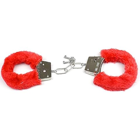 Angeer Plush Toy Handcuffs with Keys Police Costume Prop Accessories Party Supplies(Red) Cover