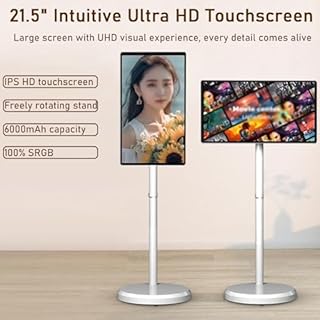 Smart TV Portatile Touch Screen da 21,5 Pollici, TV Mobile su Ruote con Sist-ema Operativo Android, 4 GB + 64 GB di Memoria, Batteria Integrata da 6000 mAh White-6+128G