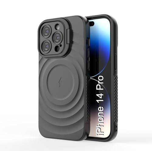Image of LuxuryKase Shockproof Case for iPhone 14 Pro | Ripple Pattern | Camera Protection | Inner Velvet Fabric Lining | Protective Cover with Enhanced Grip & Wireless Charging Support - Black