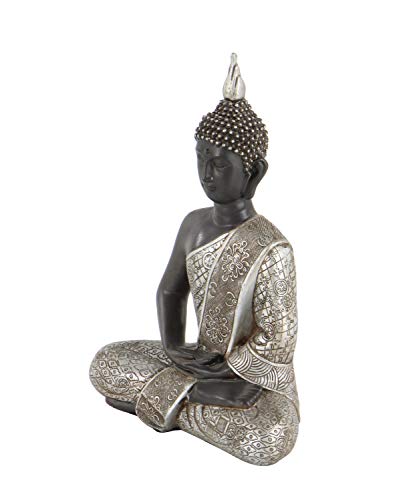 Deco 79 Tibet Buddha Dhyana Mudra With Silver Robe Polyresin, 11" H #TOP4