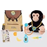National Geographic Kids Chimpanzee Care & Nurture Vet Set, Interactive Stuffed Animal Toy, Sounds & Backpack, QR Code to Chimp Facts, Recycled Materials, Amazon Exclusive, by Just Play
