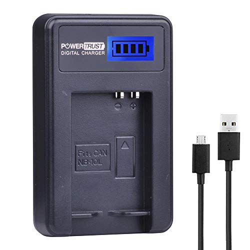 PowerTrust NB-10L Cargador de batería LCD USB para Canon PowerShot G15, G16, G1X, G3X, SX40 HS, SX40HS, SX50 HS, SX60 HS Baterías de cámara digital