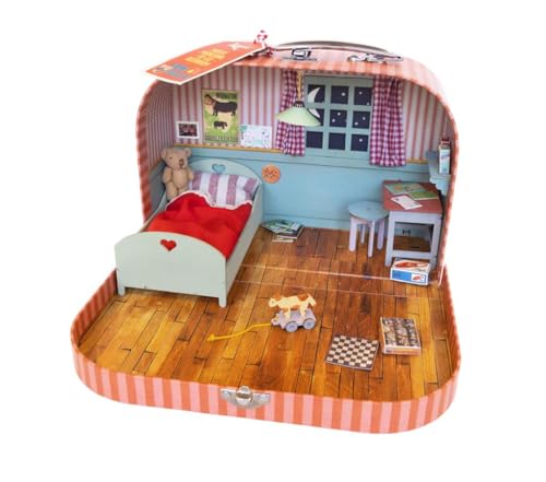 Sam & Julia - Mäusehaus to Go - Nimm den Koffer überall mit hin - Baue ihn selbst zusammen - Inhalt Koffer: Holzmöbel Teddybär handgemachte Bettwäsche Sticker- und Stanzbögen