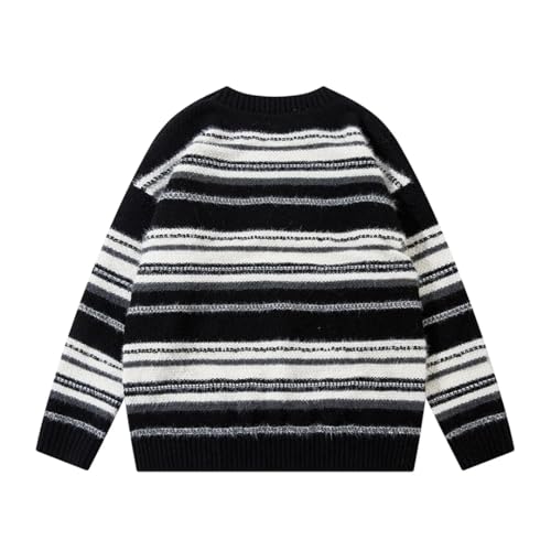 Men's Casual Striped Knitted Sweater Street Loose Long-Sleeved Round Neck Pullover Top3