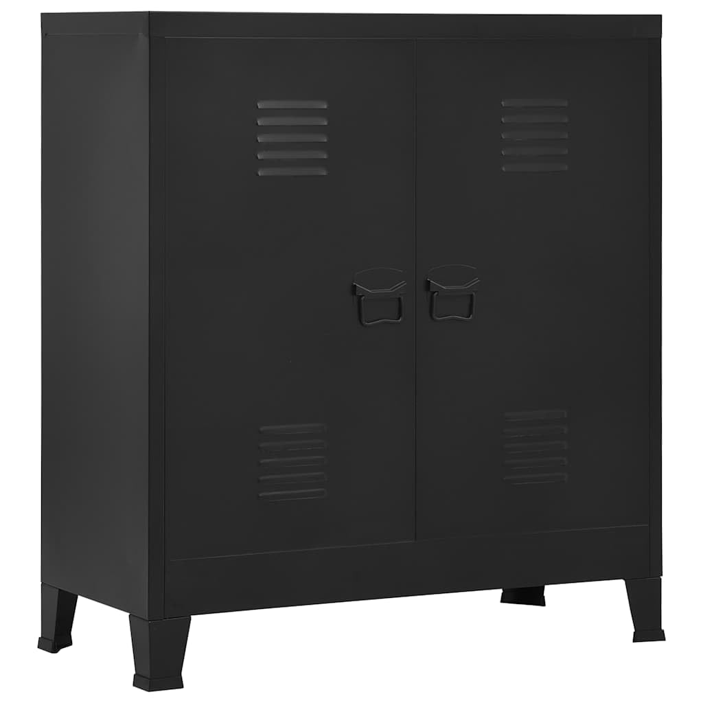 Armario industrial negro de acero 90 x 40 x 100 cm con 2 puertas, placas para nombre, ranuras de ventilación y estantes ajustables en altura para oficina, taller, espacio de almacenamiento y
