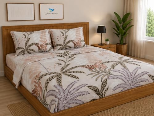 Image of 276 TC Cotton Feel All Around Elastic Fitted Bedsheet, Elastic Fitted Bedsheet King Size Bedsheet for Double Bed with 2 Pillow Covers, Size - 72 x 78 x 8 Inch Color White