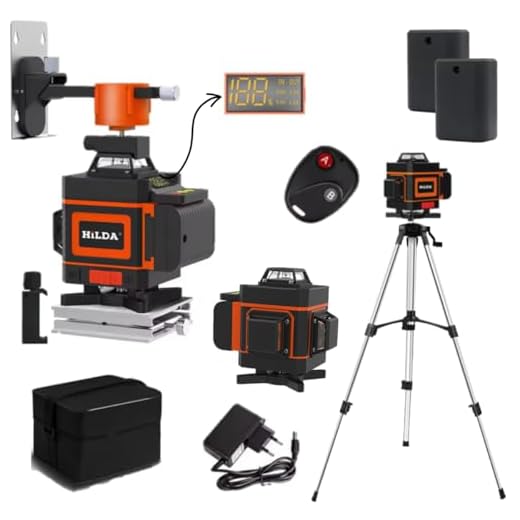 Nível Laser Verde 16 Linhas Mostrador Digital Hilda 2 Baterias Recarregável Profissional 360 4d Com Tripé De Alumino Regulável 1,2 Metros Horizontal Vertical Prumo Esquadro Lazer (Laranja)