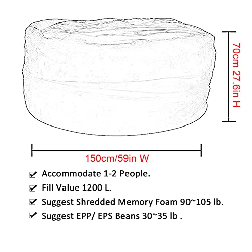 Gqzggxx Bean Bag Chair Cover, Durable Comfortable Chair Pv Fur Bean Bag Sofas Faux Fur Sofa Living Room Sofa Bed Large Bean Bag Chairs Cover (No Filler,Cover Only) 5Ft Dark Grey #TOP2