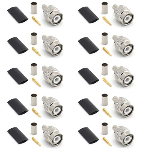 RANGEFUL TNC Male Crimp Type LMR240 LMR-240 RG59U RG8X RG-8X RF Coaxial Cable Connector Nickel Plated With Gold Plated Pin (Pack of 10)