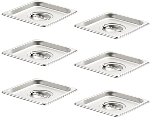 CURTA 6-Pack 1/6 Size Steam Table Pan Covers with Handle, NSF Certified 18/8 Stainless Steel Hotel Pan Lids for Catering, Buffet, Restaurant, Commercial Kitchen, Dishwasher Safe