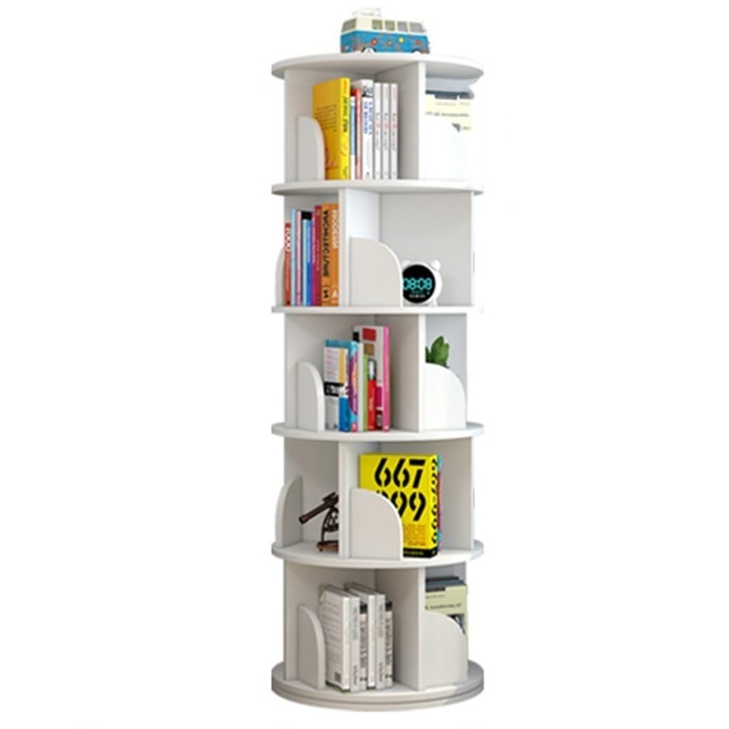 White Rotating Bookshelf, 3/4/5/6 Tier 360° Corner Bookshelf, Home Floor Bookshelf，Multi-Tier Storage，Student Book Storage Rack(Size:40 * 160cm)