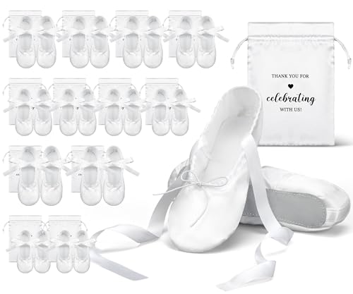 Image of Cuffbow 12 Pairs Wedding Satin Slippers Bulk Foldable Ballet Flats Portable Dancing Shoes Bridal Favor for Guests Bridesmaids White