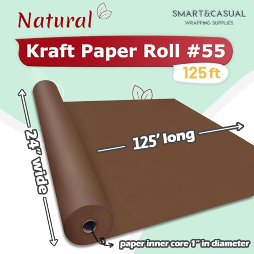 Image of SMART&CASUAL 24 inch x 1,500 inch (125') Coffee Kraft Craft Paper Roll for Gift Wrapping Bulletin Board Bouquet Flower Art Packing Parcel Table Covering 80GSM 55LB (Coffee, 24 inch x 125')
