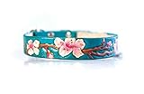 Handmade leather dog collar with cherry blossoms