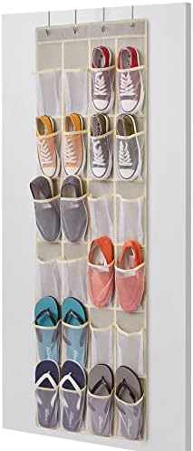 Lifewit Over The Door Hanging Shoe Organizer 24 Mesh Pockets Hanging Shoe Racks Holders Behind Door with 4 Metal Hooks Doors Shoe Storage Pockets for Closet Door for Men Women, Light Grey, Medium