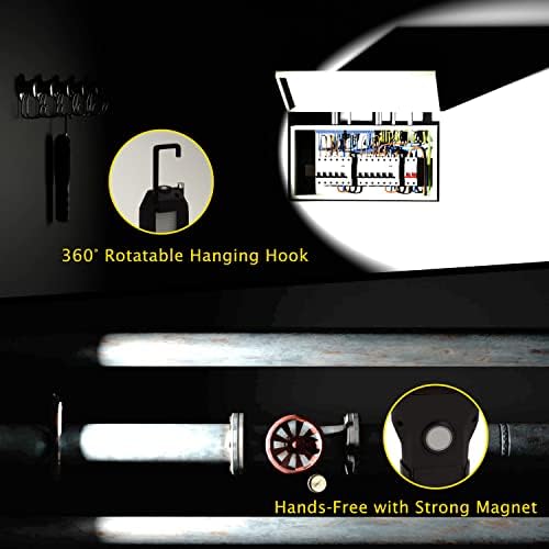 WOLFTEETH LED Torch COB Camping Light Inspection Lamp, Portable Magnetic Torch with Rotatable 90 Degree Head & 360 Hook, 4 Modes for Garage Loft Emergency Use