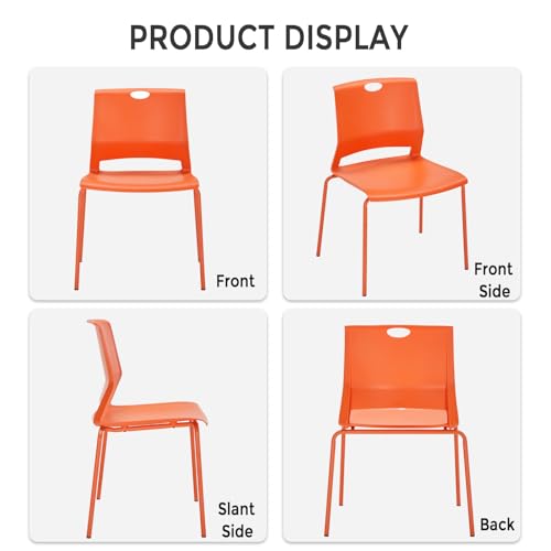 Image of Sidanli Stackable Office Chairs, Orange Guest Chairs with Comfortable Streamline Seat, Stacking Chairs No Wheels for Conference Room, Set of 4