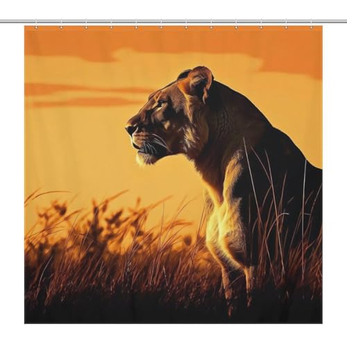 Rideau de douche lion en tissu lavable pour baignoire d'hôtel