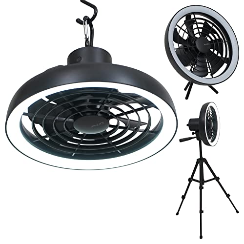 メディク キャンプライト天上扇風機 1台4役 ポータブル扇風機 充電式 シーリングファンライト 卓上扇風機 専用三脚同梱 室内 アウトドア 静音 ブラック MCH-A149-BK a)本体