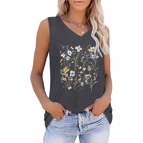 Summer Tops for Women Sleeveless V Neck Tshirt Loose Fit Casual Tank Tunic Blouse 2026