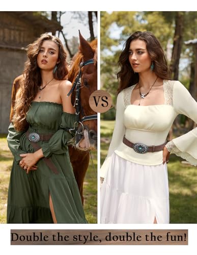 Scarlet Darkness Western Leather Belts for Woman Cowboy Cowgirl Country Belt Concho Belt With Turquoise Buckle4