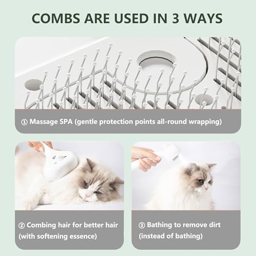 Image of Cat Steam Brush, 3 In 1 Self Cleaning Pet Spray Hair Removal Comb Anti-Lost Pet Pendant, Cat Brush for Indoor for Shedding, Waterproof Grooming Brushes for Long Short Haired