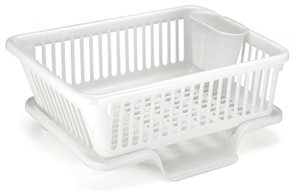 Heavy Duty 2-Piece Plastic Dish Drying Rack Set in White - Includes Large Dish Drainer, Attached Drainboard, and Utensil Cup Holders for Home Kitchen Countertop Organization