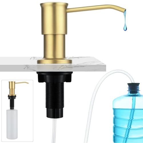 CREA Kitchen Sink Soap Dispenser - Built-in, 17 OZ Bottle and 39" Extension Tube Kit, Gold