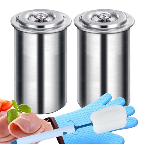 2-Pack Deli Meat Press Kit with Single Microwave Oven Glove & Built-in Thermometers - Professional Ham and Lunch Maker Set (silver gray)
