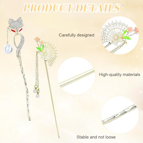 Image of SANNIDHI 3Pcs Hair Stick for Bun Stick Decorative Hair Pins with Tassel & Floral Charms, Vintage Chinese-Style Alloy Accessories for Women, Perfect for Bun & Updo Styling