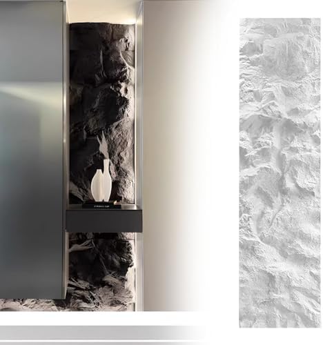 3D Artificial Stone Wall Panels, 2.4M Waterproof PU Wainscoting, Cuttable Rock Texture Siding for Indoor/Outdoor Accent Decor (White)