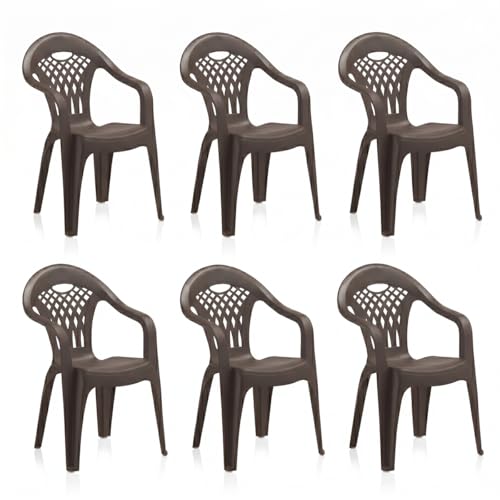 SP Berner SHAF - Pack 6 Sillas de Jardín Apilables - Exterior Terraza o Eventos - Plástico Reciclado Resistente UV - Fabricadas en España - Modelo Cancún - Wengué
