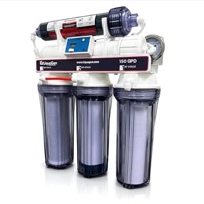 LiquaGen 5 Stage RO/DI Aquarium Reef Water Filter System 150 GPD – Reverse Osmosis Deionization Unit for Saltwater Marine Coral Fish Tank – TDS Meter & Pressure Gauge Included
