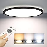 VECINO Led Deckenleuchte Flach Dimmbar mit Fernbedienung, Rund Deckenlampe Panel 24W 2400LM 3000K-6500K, Ultra Dünn, 30x30cm Schwarz IP44 für Schlafzimmer/ Badezimmer/ Wohnzimmer/Flur