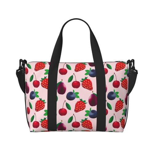 Carry On Duffle Bags Overnight Weekender Bags for Women, strawberry Blueberry design Personal Item Travel Bag, Travel Essentials Sport Gym Bag for Men Women