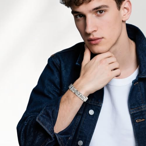 TempBeau Chunky Franco Chain Bracelet for Men - 12mm Width Stainless Steel Square Curb Link,Sturdy Metal Hip Hop Wristband Premium Jewelry, 8"~8.5"2