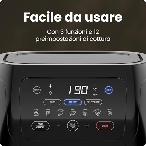 Chefman Friggitrice Digitale Multifunzionale, Girarrosto, Disidratatore, Forno a Convezione, 17 Preselezioni Touch-Screen, Friggere, Arrostire, Spegnimento Automatico, Formato Famiglia XL 10 L, Nero - Immagine 4