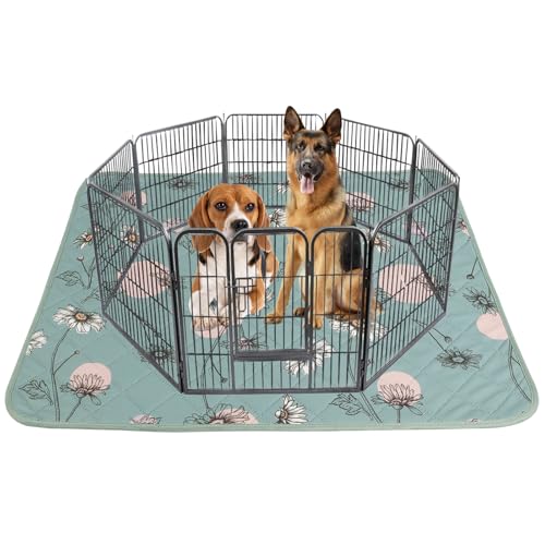 Image of IEUUMLER Washable Pee Pads for Dogs Extra Large 71 inch x 71 inch, 1 Pack Non-Slip & Waterproof Whelping Pad, Reusable Puppy Potty Training Pad for Playpen EU007 (Green Daisy, 71 inchX71 inch-1pcs)