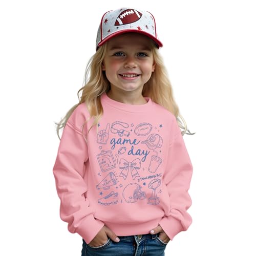 Toddler Girl Boy Game Day Football Sweatshirt Football Doodles Pullover Long Sleeve Shirt Kids Rugby Sport Fans Outfit