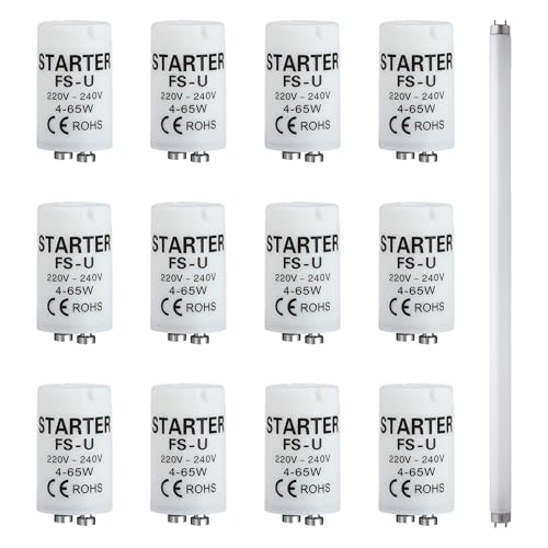 12 Piezas Cebador Tubo Fluorescente 4-65W 220-240V, Arrancador Universal para Led Alta Durabilidad, Lighting Starter para Iluminación Fluorescente Doméstica, Comercial e Industrial, Lámparas de Neón