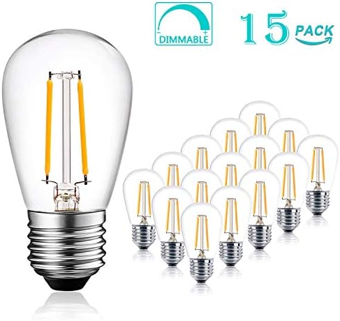 LED S14 Replacement Light Bulbs, Shatterproof, 2W, E26/E27 Screw Base Edison Bulbs for Outdoor String Lights, Equivalent to 11W, Fits for Patio Garden Vintage Lights (6000K (Cool White), Dimmable)