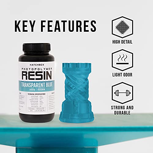 HATCHBOX Resina UV de Alta Precisión para Impresoras 3D, Fotopolímero de 405 nm para Impresión DLP, 500 ml, Color Azul Transparente - Fernando Cortés