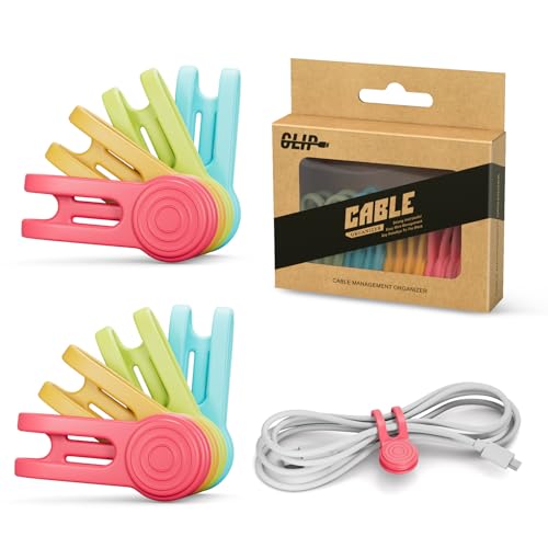 Xrkuu Magnetic Cable Ties 8 Pcs, Reusable Elastic Cable Organiser, Silicone Cord Organiser Straps with Prevent Loss Hole for Management Bundling, Wires, Charger, Earphone (Red, Yellow, Green, Blue)